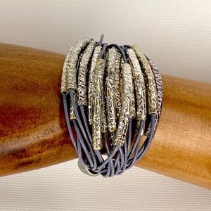 Multi Strand Cord Silver Tone Boho Chic Bracelet